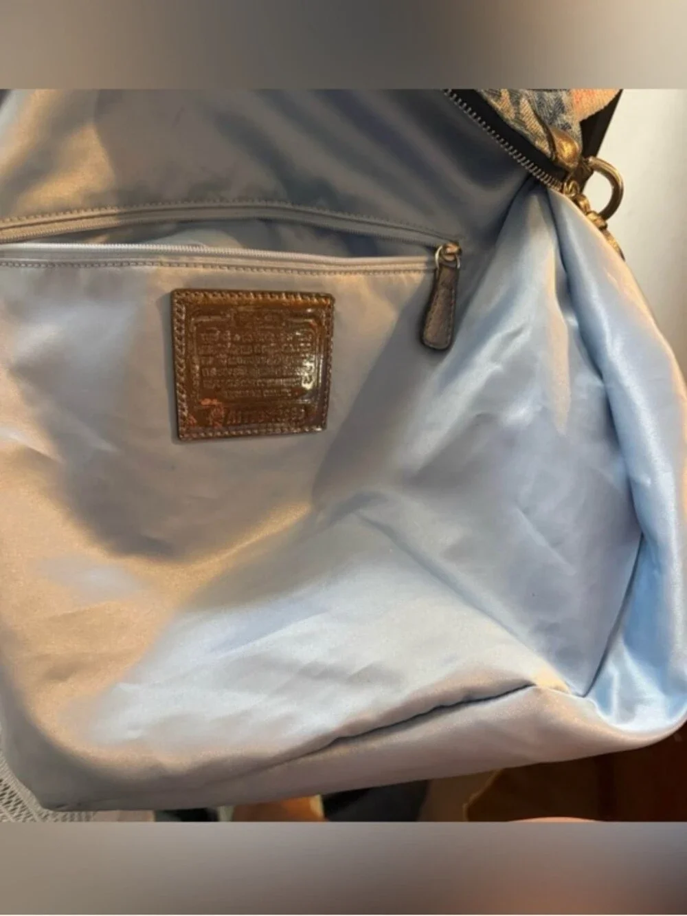 Coach Poppy Wordblock Denim Chain Shoulder Crossbody Tote Bag